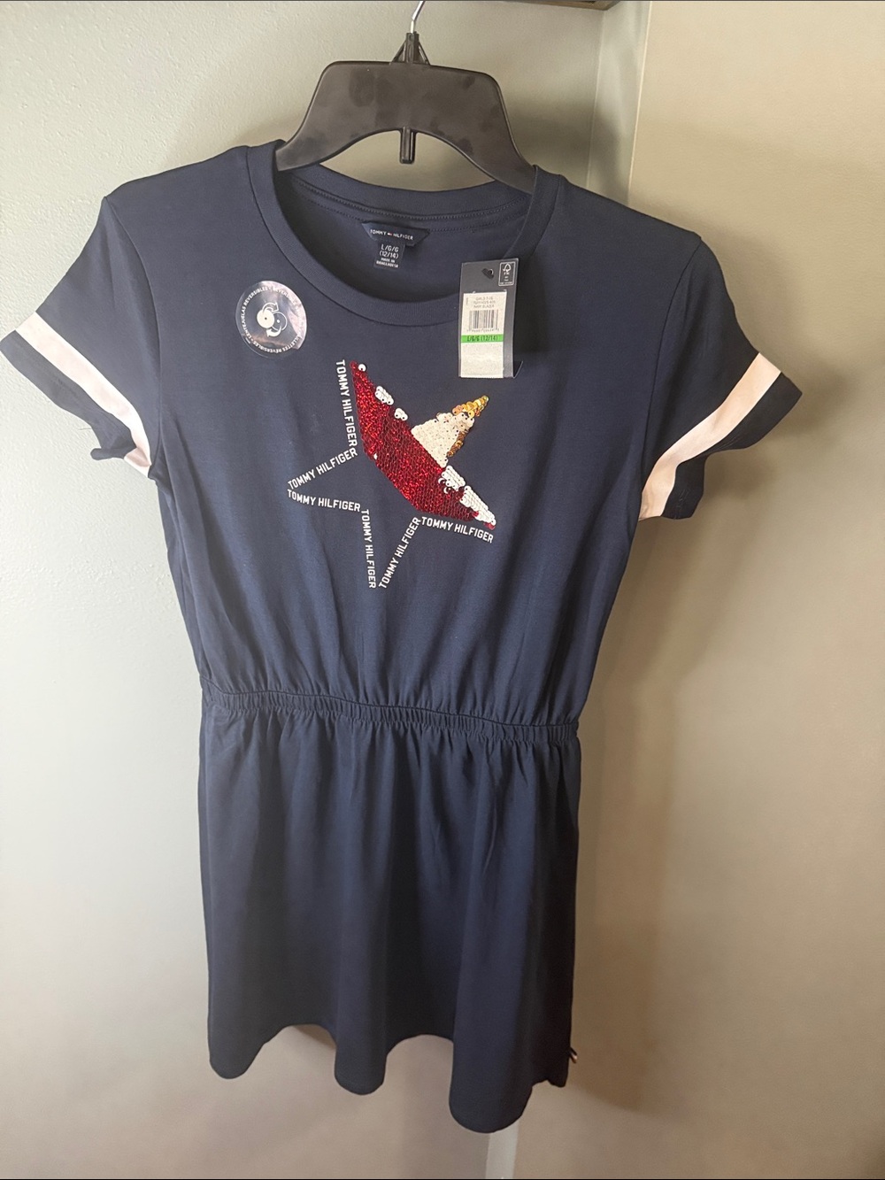 Tommy Hilfiger Navy Dress with Sequin Star Accent